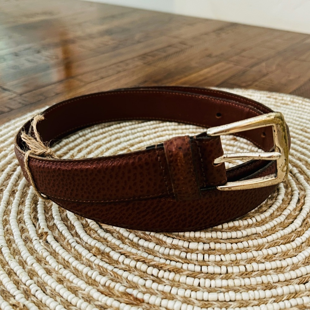 Classic Coach  Brown Leather Men’s Belt with Gold-Tone Buckle